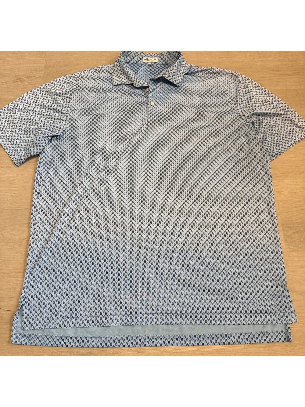 Peter Millar Summer Comfort Polo Men’s XL Light Blue Navy Skull Novelty Print